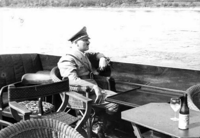 Adolf Hitler during a cruise on the Rhine